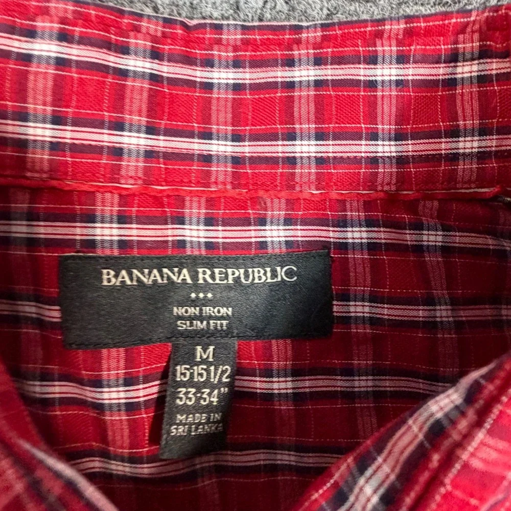 Banana Republic Slim Fit Shirt Red Plaid Long‎ Sleeve Mens Size M 15-15.5 33-34